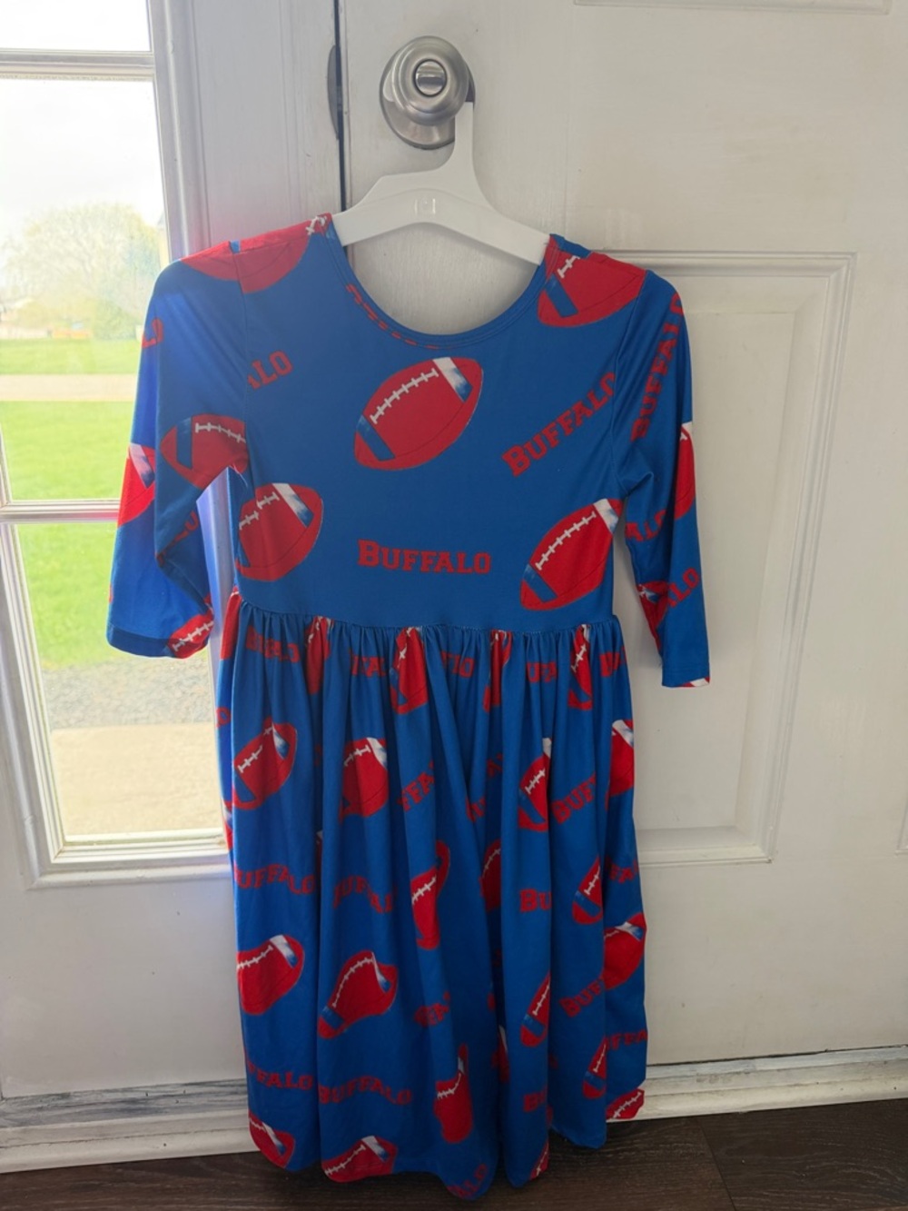 Buffalo Blue & Red Football Print Girls' Casual Dress